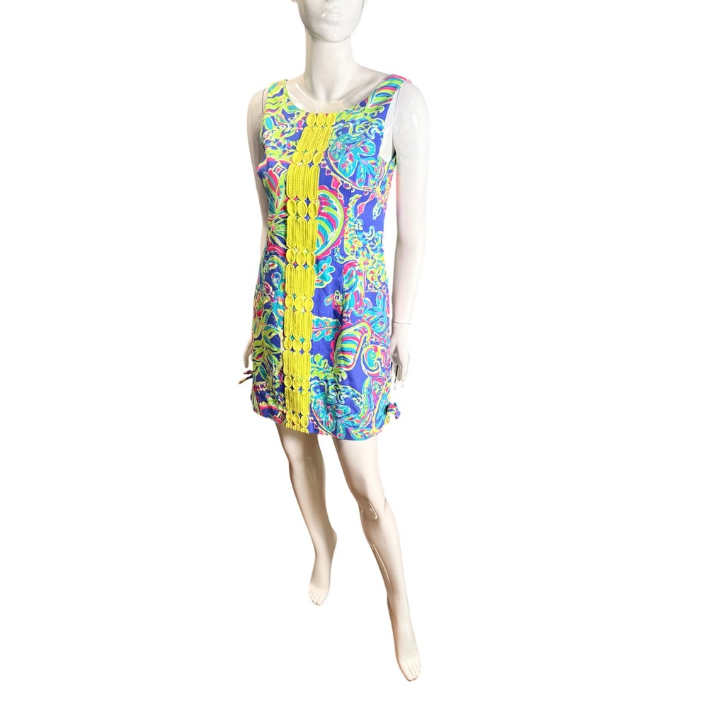 Lilly Pulitzer Multicolor neon Delia Paisley Lace Trim Cotton Shift Dress  6 - Picture 2 of 8